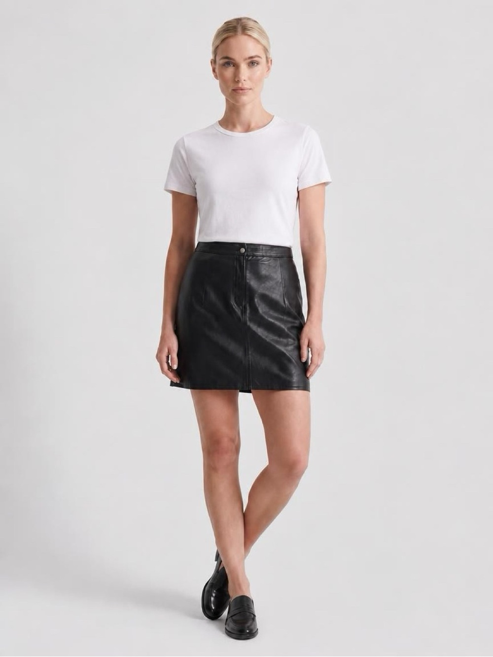 Classic Black REAL Leather Mini Skirt - Sleek A-Line Style Fall Fashion Business